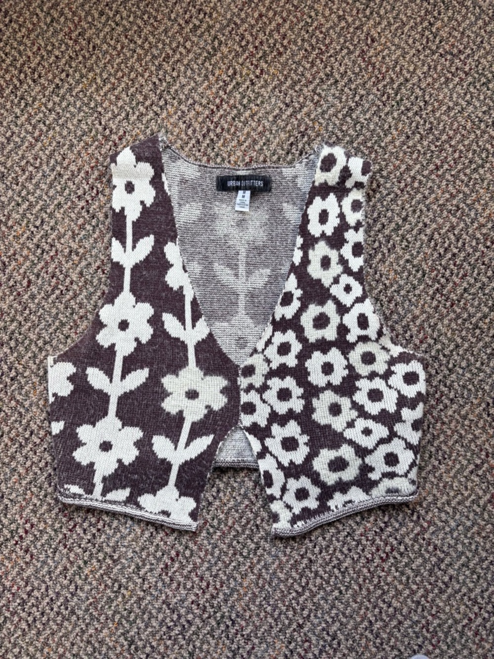 Urban Outfitters Brown and Cream Floral Knit Tank Vest
